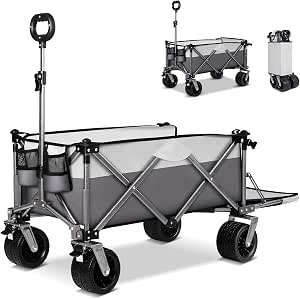 Chariot De Transport Pliable 120L - Capacité 100 Kg - Roues Tout-terrain Et Poignée Réglable - Gris - 7