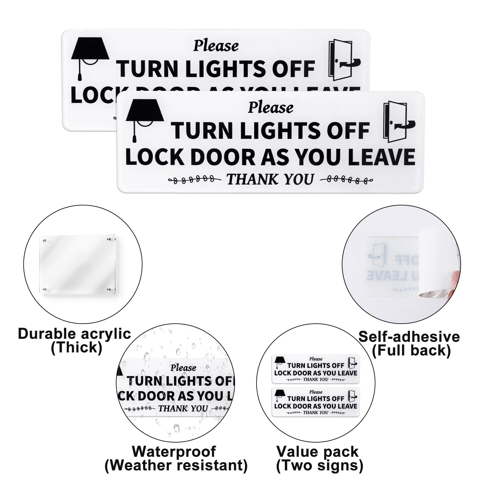 Lock Door Reminder Sign Turn Lights Off & Lock Door Signs 2-Pack - 6x4 ...