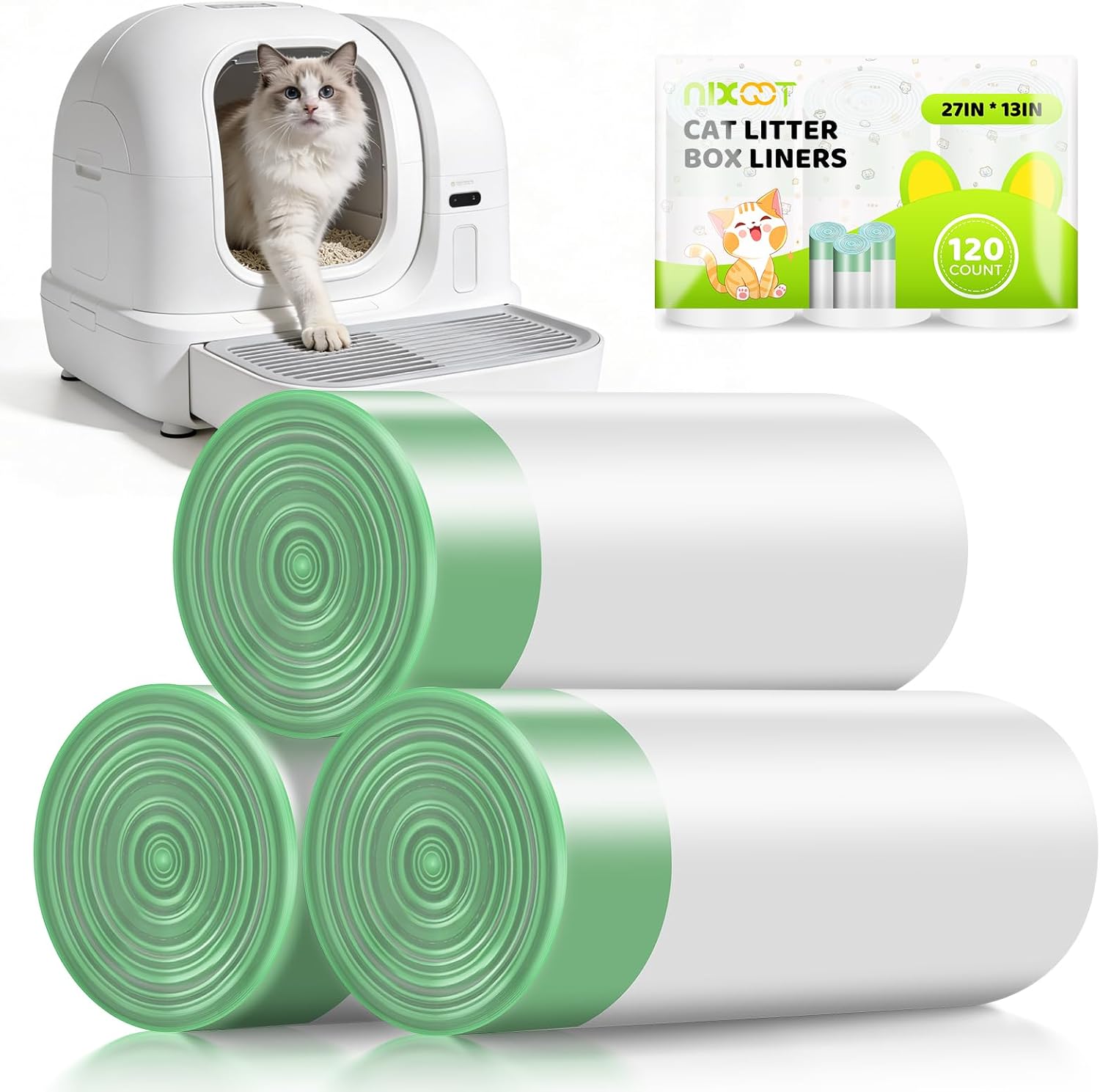 120 Count Cat Litter Box Liners Bags Compatible with Neakasa M1 and Pet Pivot Autoscooper 11 Open-Top Self-Cleaning Cat Litter Box, Extra Thick Drawstring Cat Litter Waste Bags