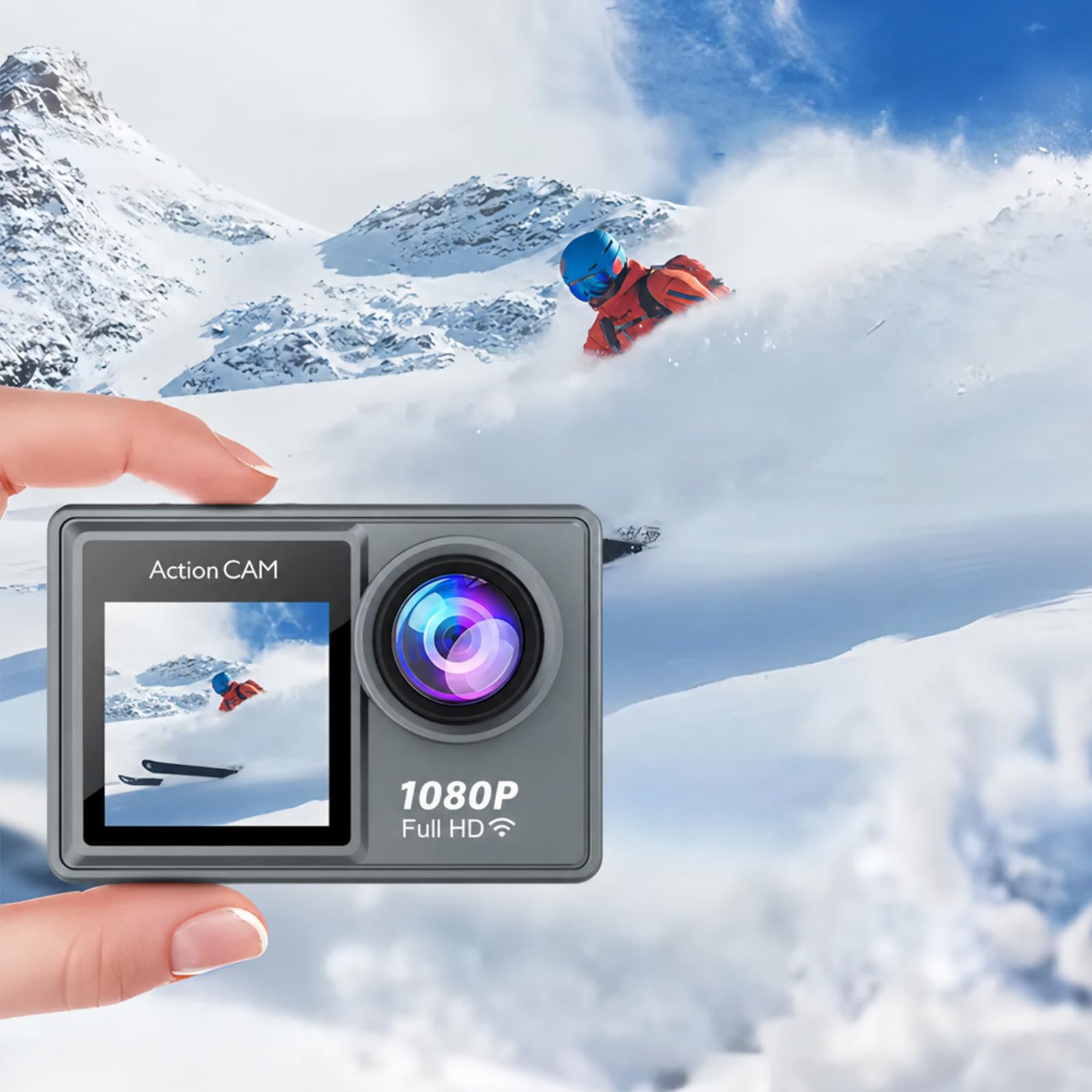 Danxon Action Kamera 1080P 30fps, 50MP Action Cam mit Dual Display, EIS Stabilisierung, 30m Wasserdicht, WLAN App Steuerung, Mikrofon & Zubehör (grau)