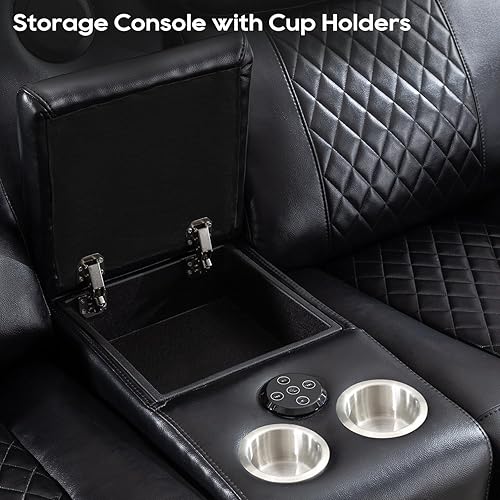 Miniatura 8 de Juego de 2 sofás reclinables eléctricos con altavoces bajos para sala de estar, sofá reclinable eléctrico de 3 plazas de piel sintética con cargador