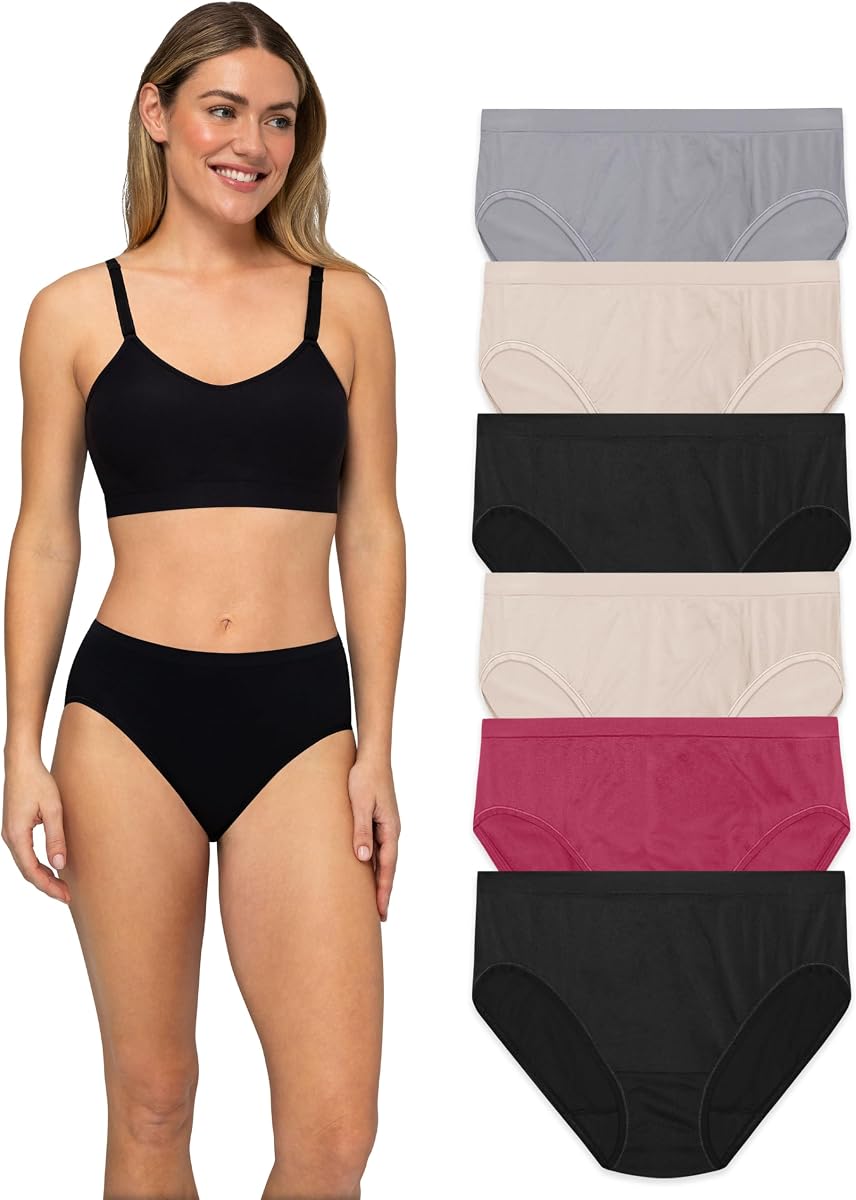 Fruit of the Loom Ropa interior sin costuras para mujer, increíble elasticidad y sin líneas de bragas, suave debajo de la ropa