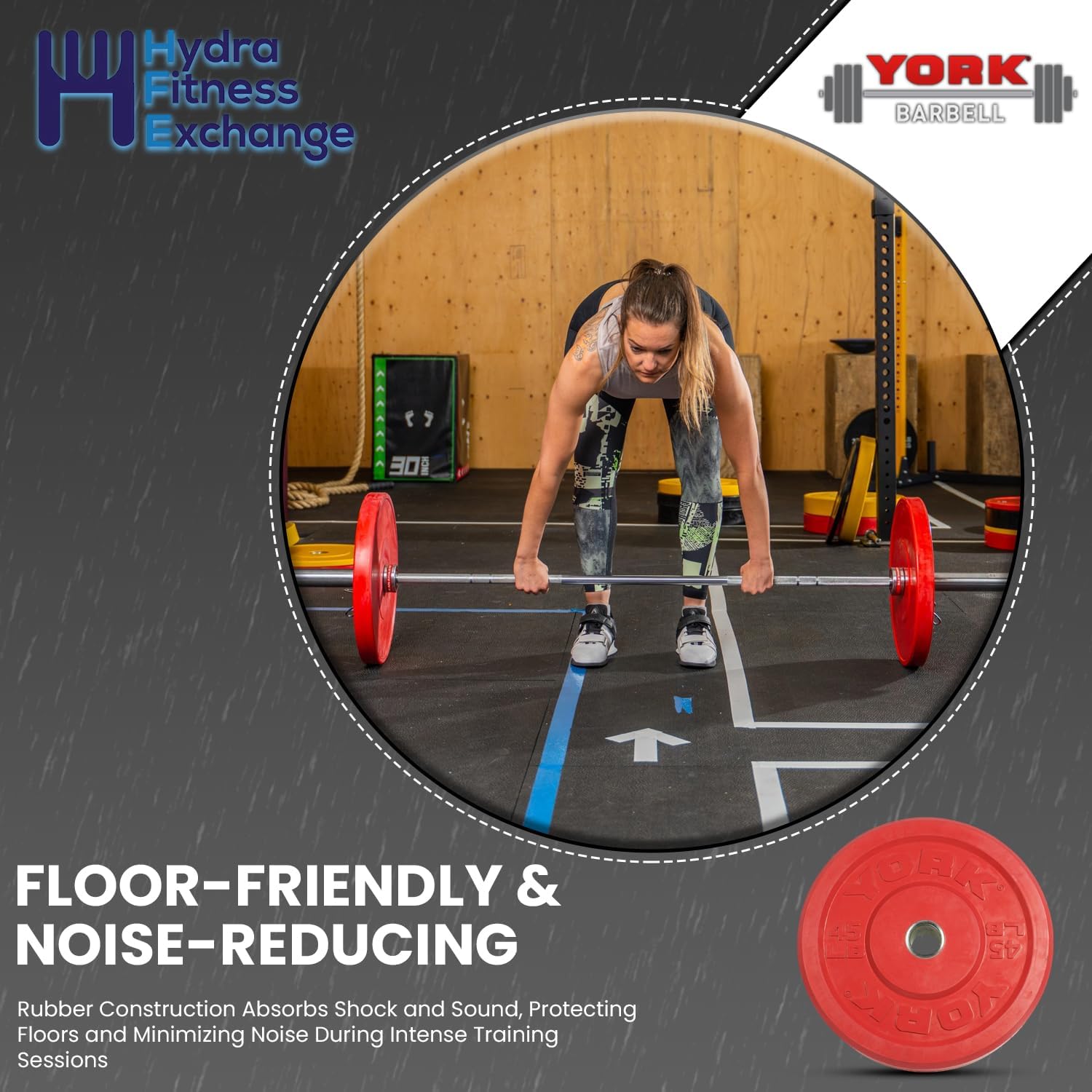 York Barbell Color-Coded Rubber Training Bumper Plates | Olympic Weightlifting Plates in Kg & Lb | Durable Solid Rubber with 2” Center Steel Sleeve | Noise-Reducing, Floor-Protecting Weight Plates