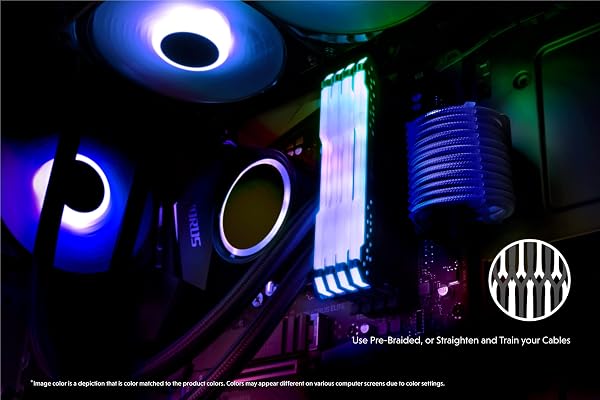 LINKUP - AVA 30cm Câble d’Extension PSU w/Manchon | Conception Personnalisable l’Alimentation GPU | Tressés w/Kit Peignes pour Câbles | 1x24P (20+4) | 2x8P (4+4) CPU | 2x8P (6+2) GPU | 300mm - Bleu - 3