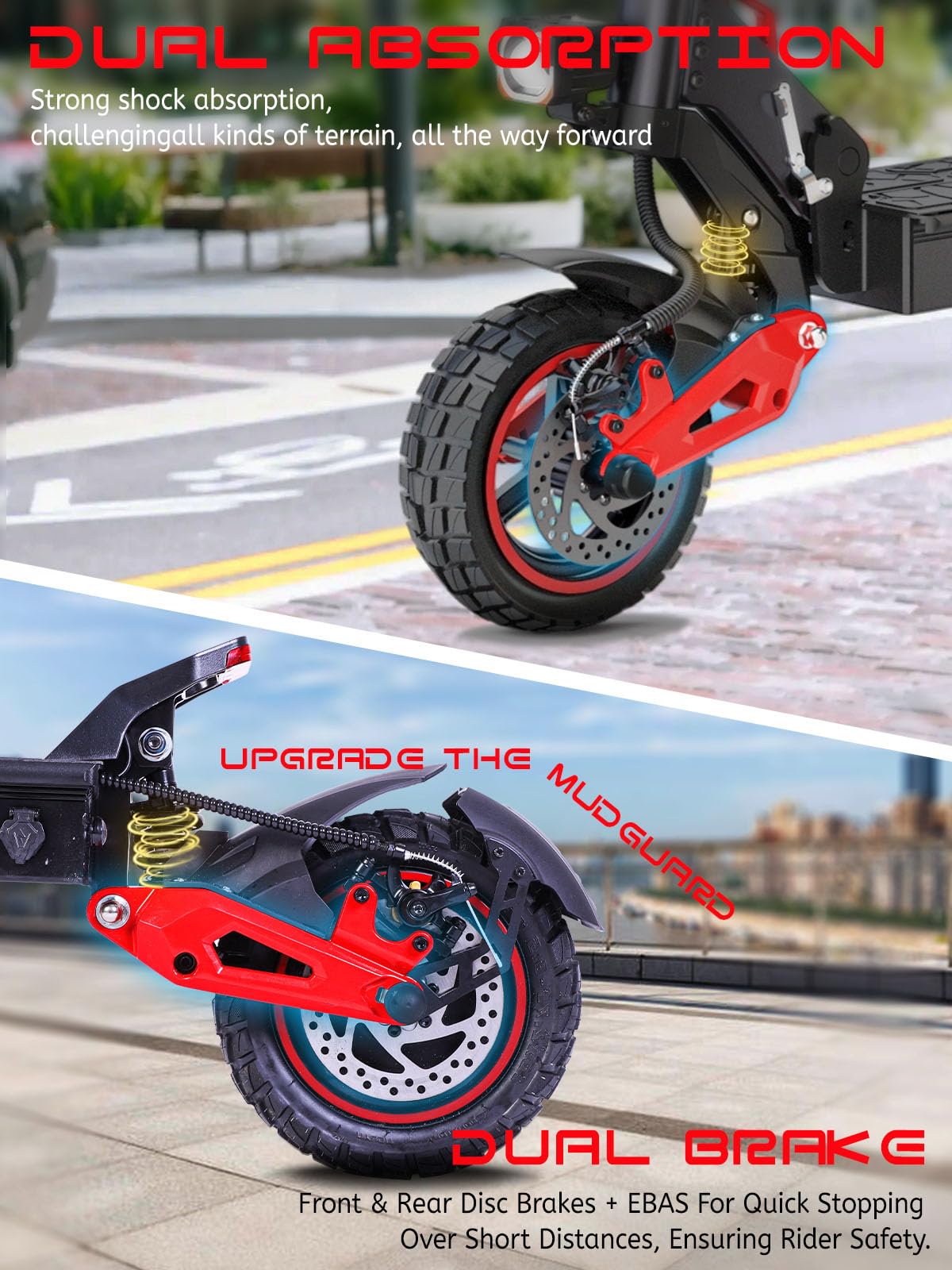 1600W Patinete Eléctrico Adultos Plegable Autonom 45-55KM,48V/18Ah Batería | Ruedas 10.5" Todoterreno Electric Scooter Doble Frenado Sistema Patinete Electrico Plegable Capacidad Carga 150kg 25km/h