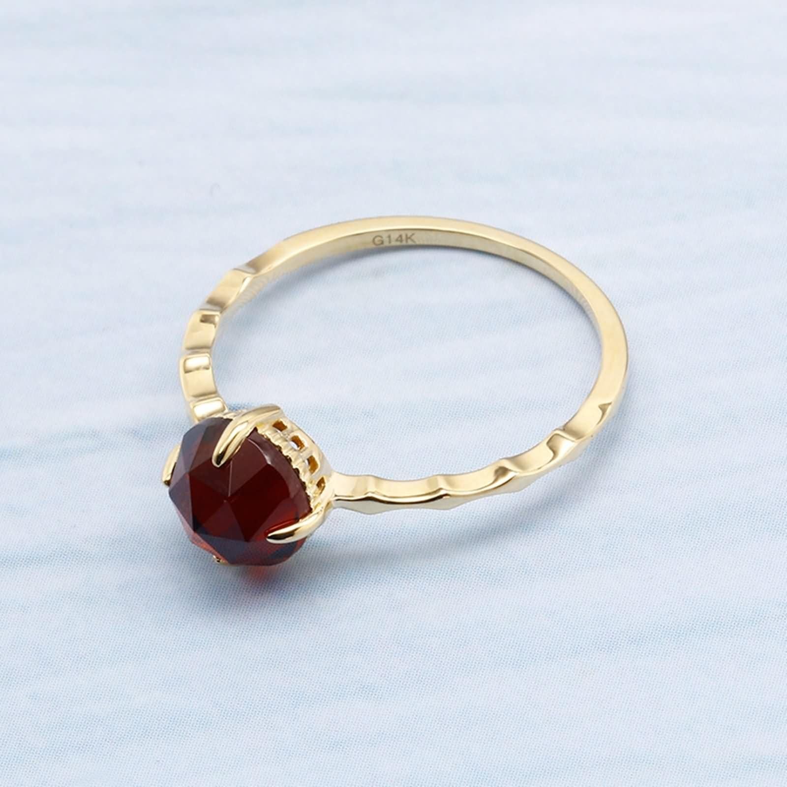 Anillos Mujer Compromiso Redondo Solitario con Granate Creado, Anillos de Matrimonio Oro de 9K/14K/18K para Mujer, Oro