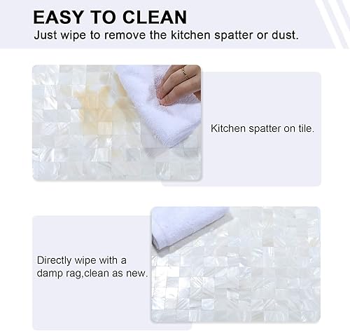 Miniatura 3 de Azulejo autoadhesivo de 1 muestra para cocina, baño, marco de espejo, decoración de pared, nácar (blanco, 11.8 x 11.8 pulgadas, paquete de 1)