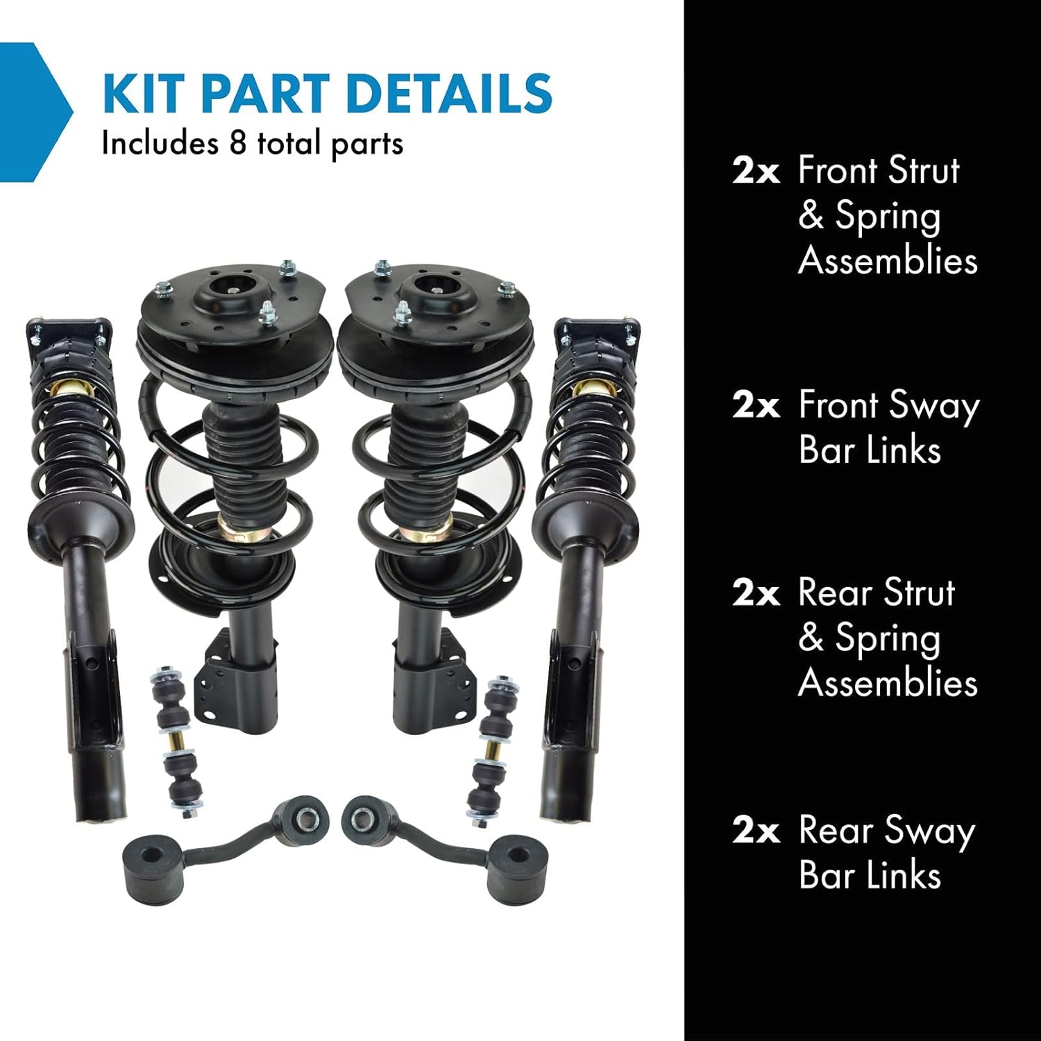 TRQ Front and Rear Suspension Kit Complete Strut & Coil Spring Assembly Sway Bar Stabilizer Link Compatible with 98-05 Chevrolet 98-04 Oldsmobile 99-05 Pontiac