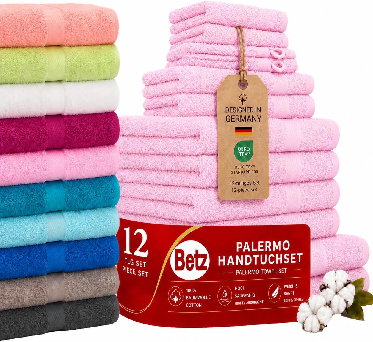 Betz Palermo Towel Set Palermo Towel Set 100% Cotton 2 Bath Towels 4 Hand Towels 2 Guest Towels 2 Washcloths 2 Wash Mitts Pink