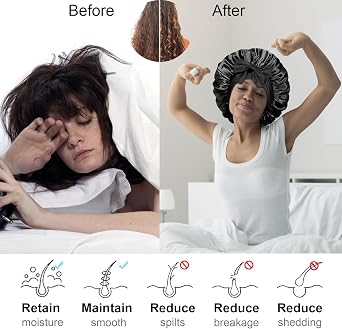 Double-Layered Silky Satin Bonnet with Tie, Large Women Sleep Cap