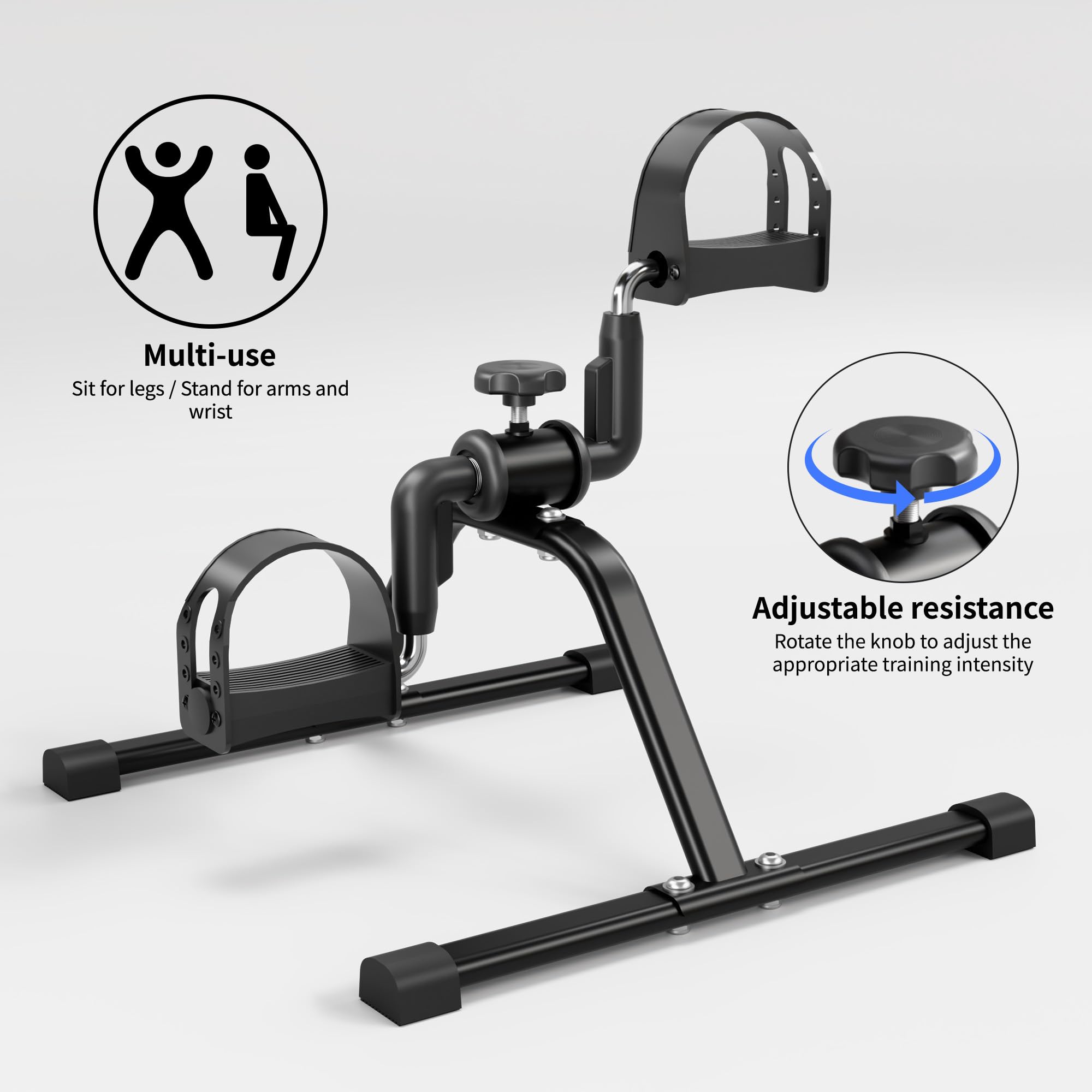 Bicicleta estática plegable con pedal, portátil, con pantalla LCD para ejercicio y entrenamiento de brazos y piernas (gris)