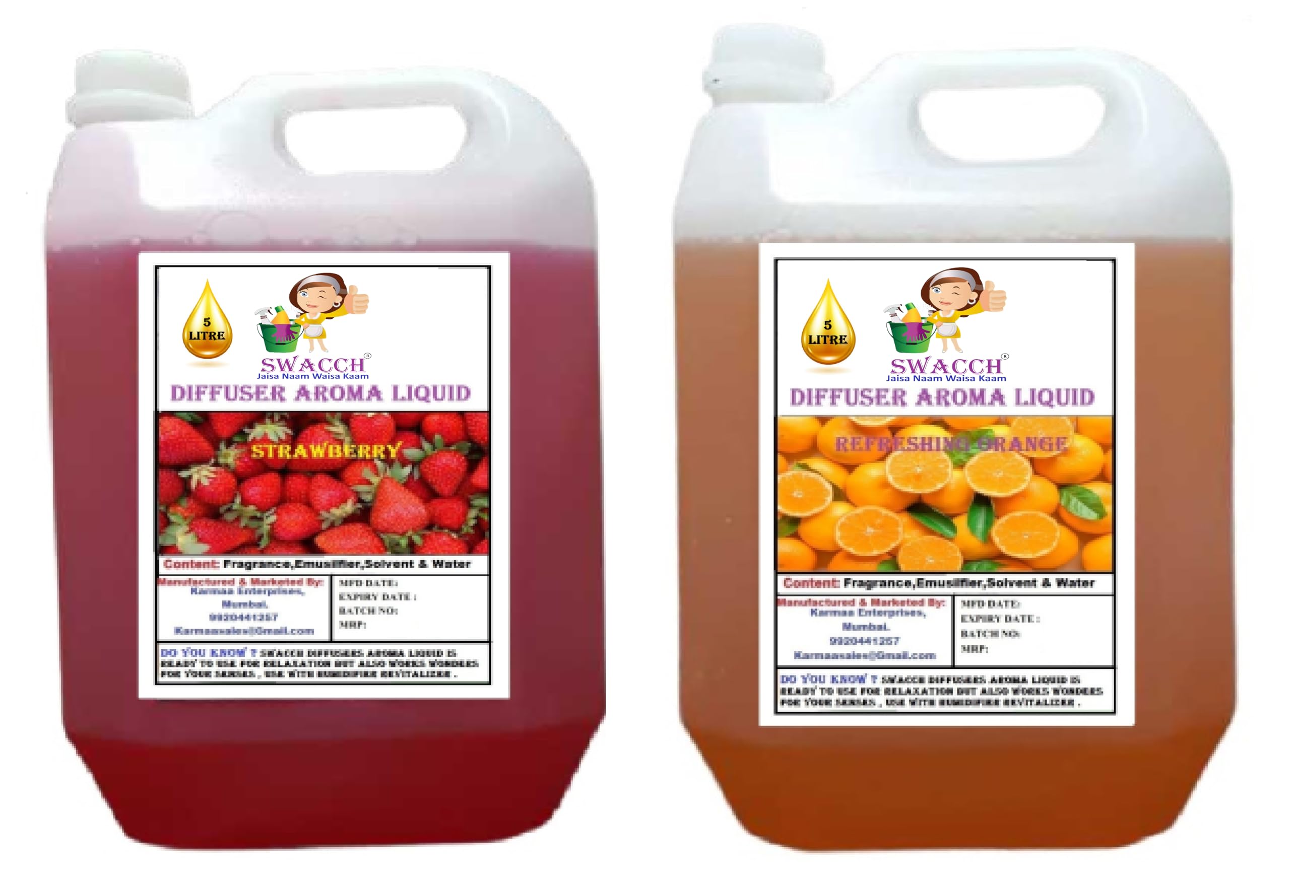 swacch Diffuser Aroma Liquid Strawberry & Orange Ready to use 5 Litre Combo Pack of 2 I Home Fragrance I Best for Aromatherapy I Helps in Meditation I Used in Diffusers I Water Based-image-6