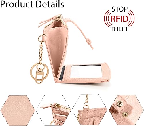 Miniatura 4 de Llavero Cartera de Muñeca Pequeño Portador de Tarjetas de Crédito Pulsera Llavero Monedero Brazalete Borla con Cuentas Anillos de Llaves para Mujeres