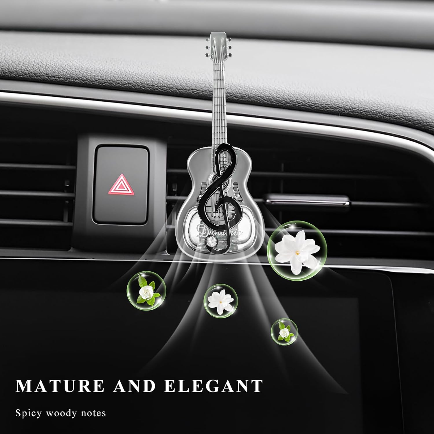 Guitar Car Air Freshener Vent Clip, Empty Guitar-Shaped Fragrance Diffuser Cute Dashboard Decor, Unscented Aromatherapy Diffuser Rotating Auto interior Ornament for Women Men (Black) image 5