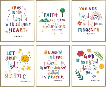 Bible Verse Wall Art, Christian Scripture Poster, Psalms Proverbs Wall Decor, Spiritual Inspirational Gifts for Kids, Girls Bedroom Decor