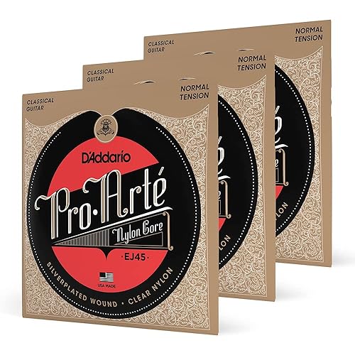 D'Addario Guitar Strings - Pro-Arte Classical Guitar Strings - EJ45-3D - Nylon Guitar Strings - Silver Plated Wound, Nylon Core - Normal Tension, 3-Pack - Normal Tension - 3-Pack