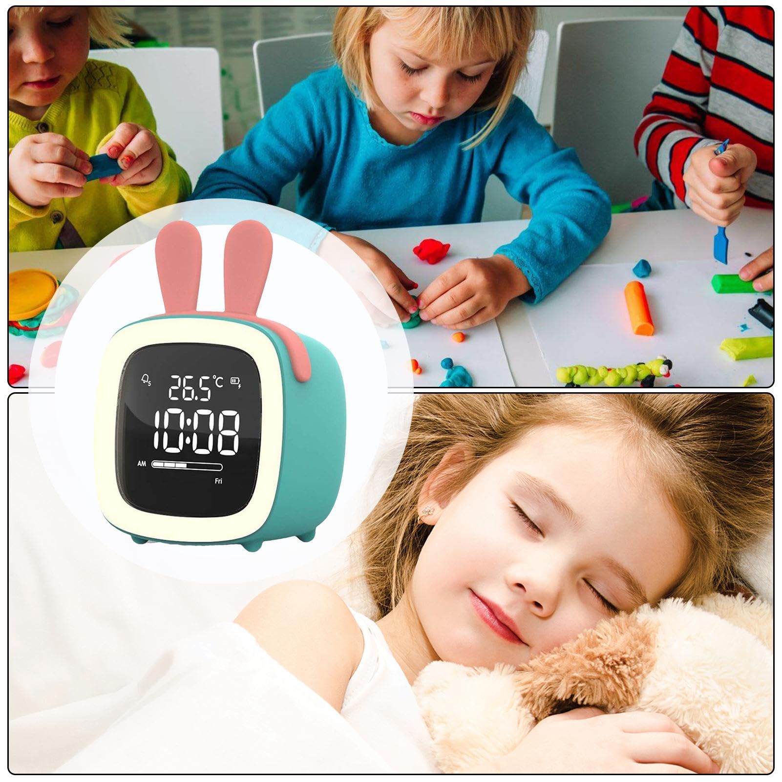 Nachtlicht, Uhr for Schlaftraining for Kleinkinder – Wecker mit Tier-Cartoon-TV, kleiner Schlaftrainer for Kinder | Wecker for Jungen mit LED und Timer, elektronische Uhr for Schlafzimmer, Kinderzimme
