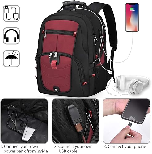 Miniatura 3 de Mochila para laptop de 17 pulgadas, impermeable, extra grande, TSA, antirrobo, universidad, escuela, negocios, negocios, con puerto de carga USB,