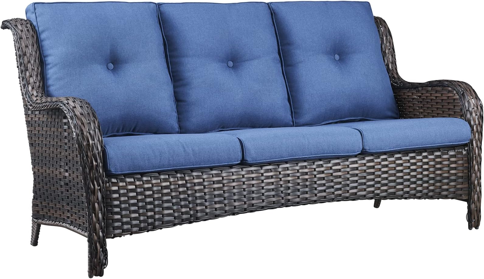 Belord Outdoor Furniture 3-Seater Rattan Sofa Patio Wicker Sofa Couch Furniture Set with Washable Cushions