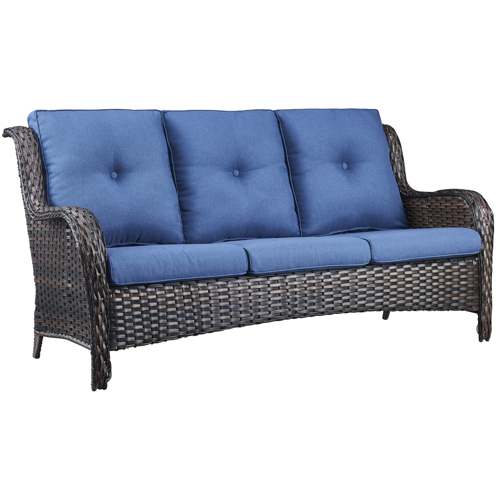Belord Outdoor Furniture 3-Seater Rattan Sofa Patio Wicker Sofa Couch Furniture Set with Washable Cushions