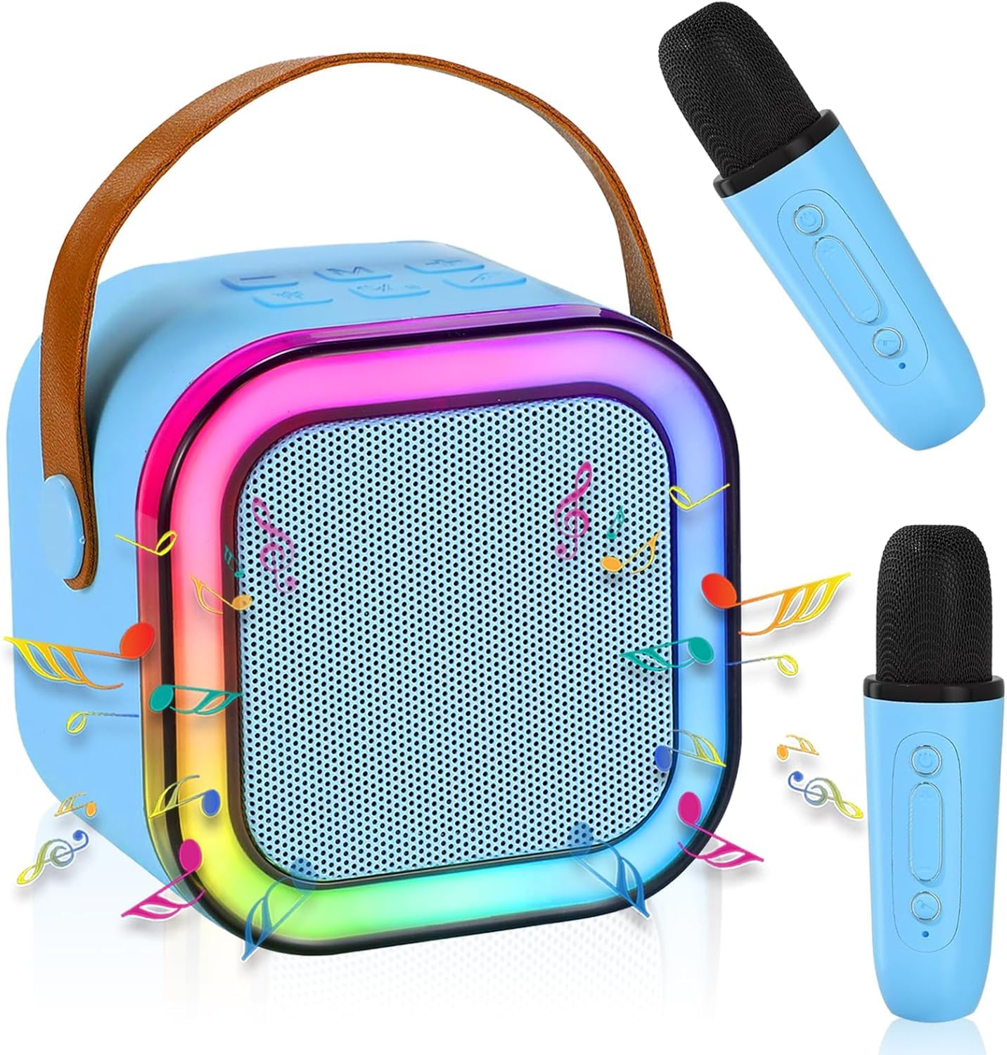 Karaoke Microfono per Bambini,Microfono Bambini con Luce LED,Karaoke bambini con 2 microfoni,Macchina Karaoke Portatile,Regali per bambini da 3 a 18 anni, ragazzi e ragazze (Blu)