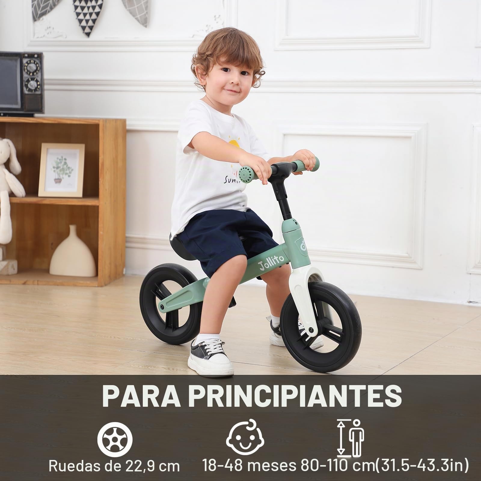 JOLLITO Bicicleta de Equilibrio para niños pequeños, Juguetes de Paseo para 18 Meses, Bicicleta de Entrenamiento Ligera sin Pedales con Rueda de 9 Pulgadas y Marco de Aluminio