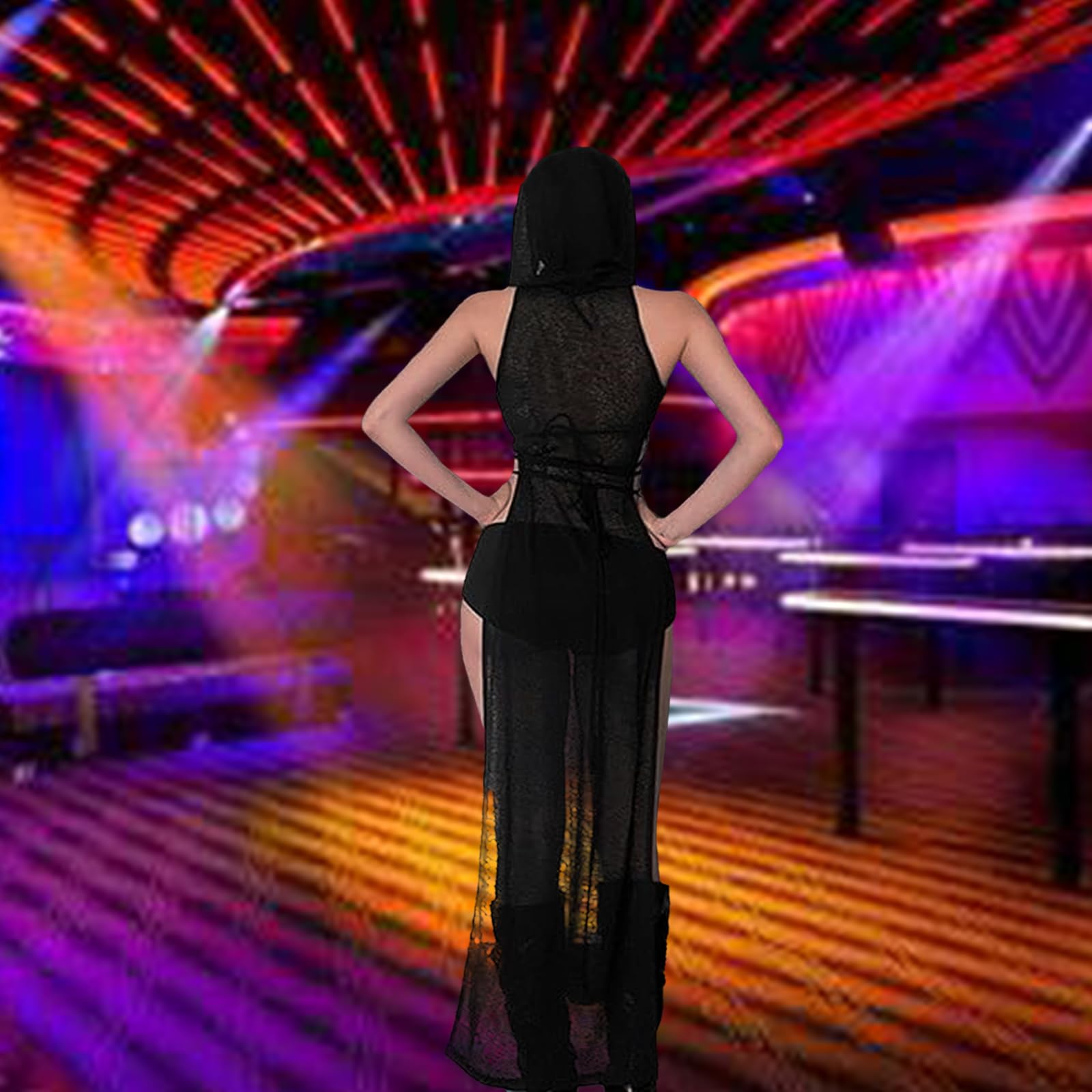 LINNSUJH Gothic Rave Outfits Dresses for Women Festival Long Dresses Sexy Goth Clothes Rave Wear: Black Large