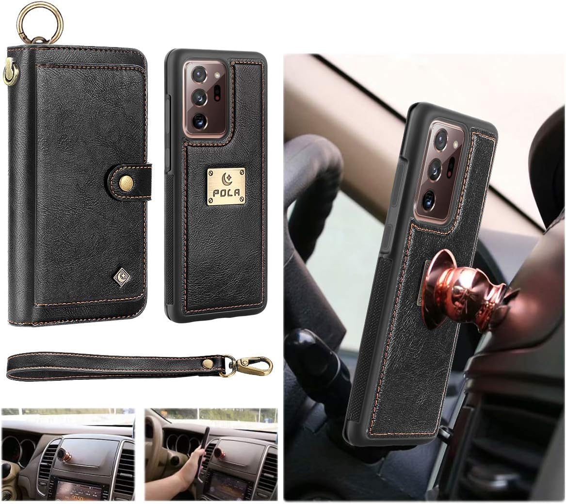 Petocase Compatible Galaxy Note 20 Ultra Wallet Case, Multi-Functional PU Leather Zip Wristlets Clutch Detachable Magnetic Card Slots Purse Protection Cover for Samsung Galaxy Note 20 Ultra Black