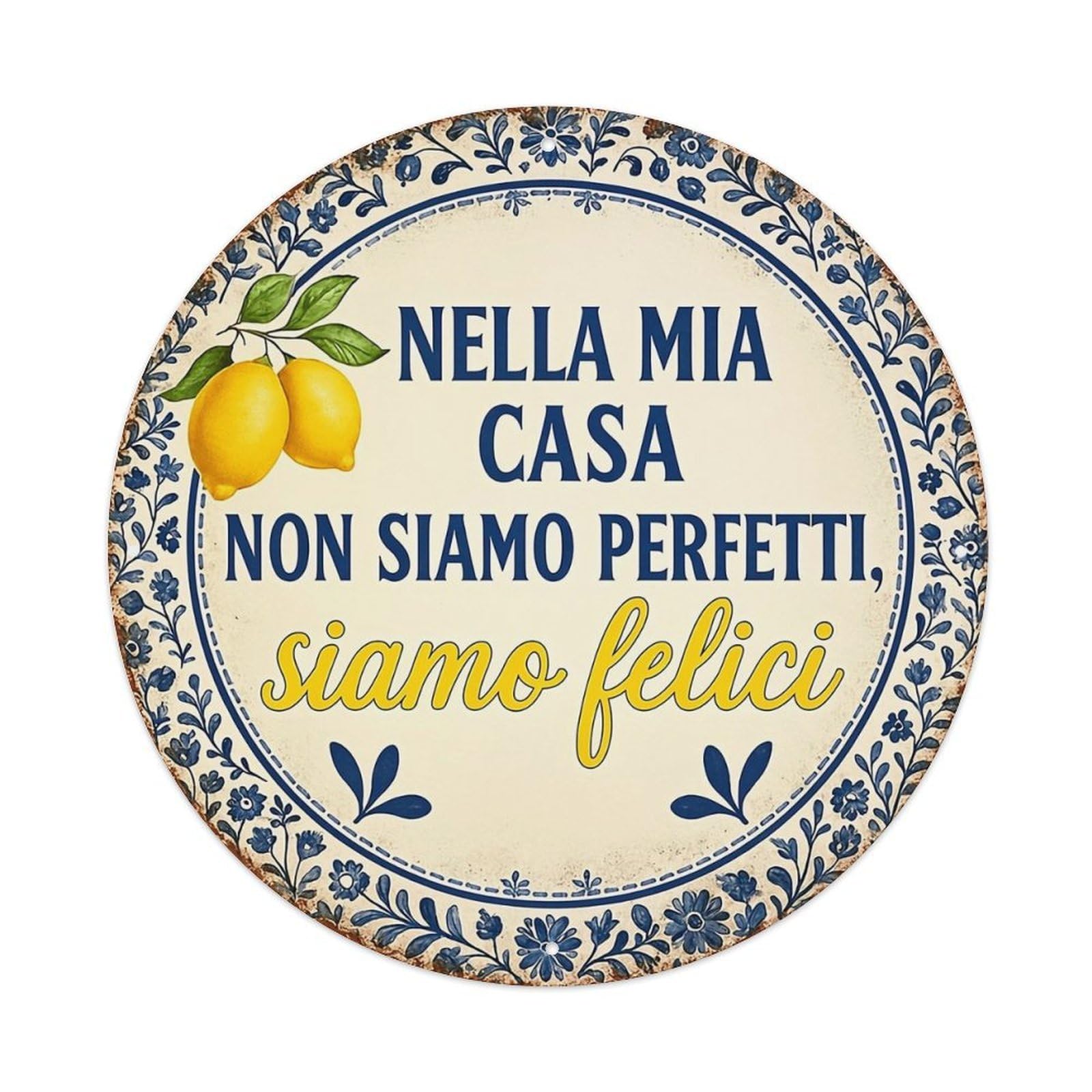 Blue Floral Lemon Pattern Print Tin Sign Metal Poster Vintage Metal Signs for Home Man Cave Bar Cafe Kitchen laundry room Wall Decorations Gift 8x8Inch