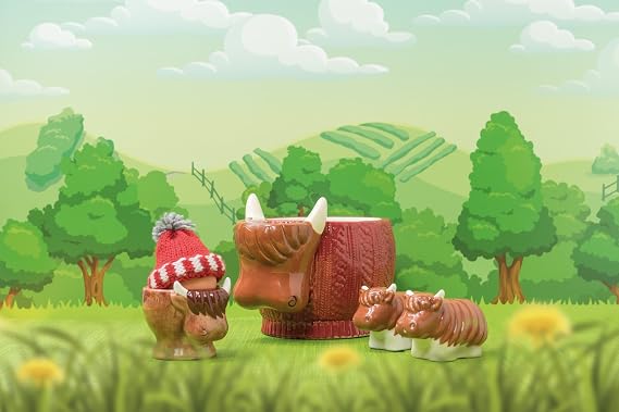 KitchenCraft Painted Ceramic Novelty Highland Cow Mug with Tea Bag Holder, 5 ml (17.5 fl oz) - Brown/Red