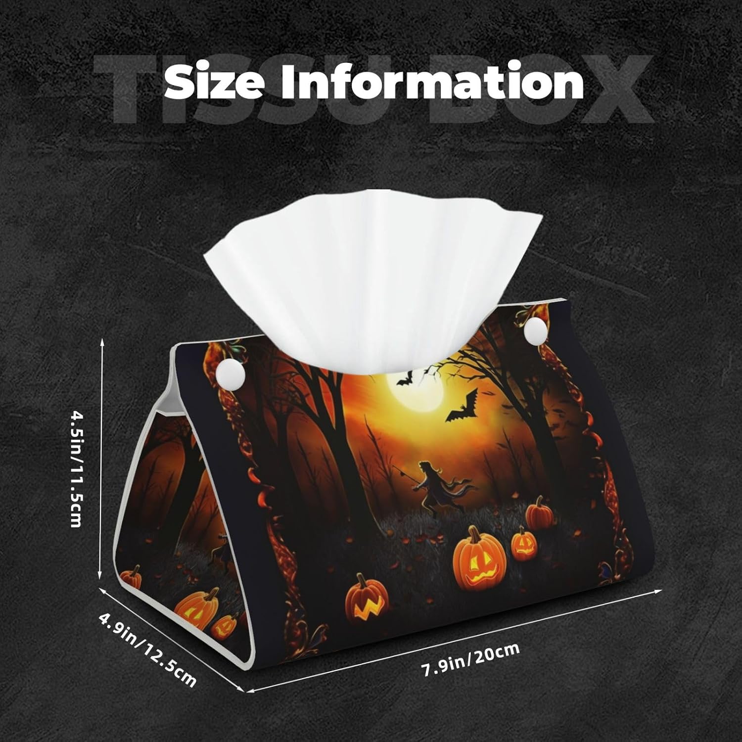 Halloween Party Tissue Box Cover PU Leather Tissue Holder Rectangle Facial Tissue Case Modern Decorative Facial Paper Organizer Dispenser Home Office Car Napkin Holder image 5