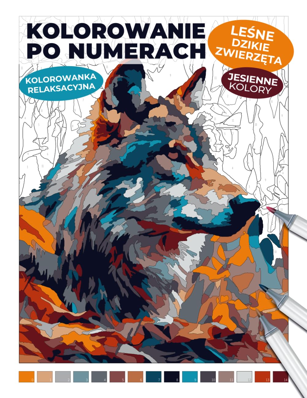 Kolorowanie po numerach: Leśne dzikie zwierzęta: Kolorowanka relaksacyjna | Jesienne kolory
