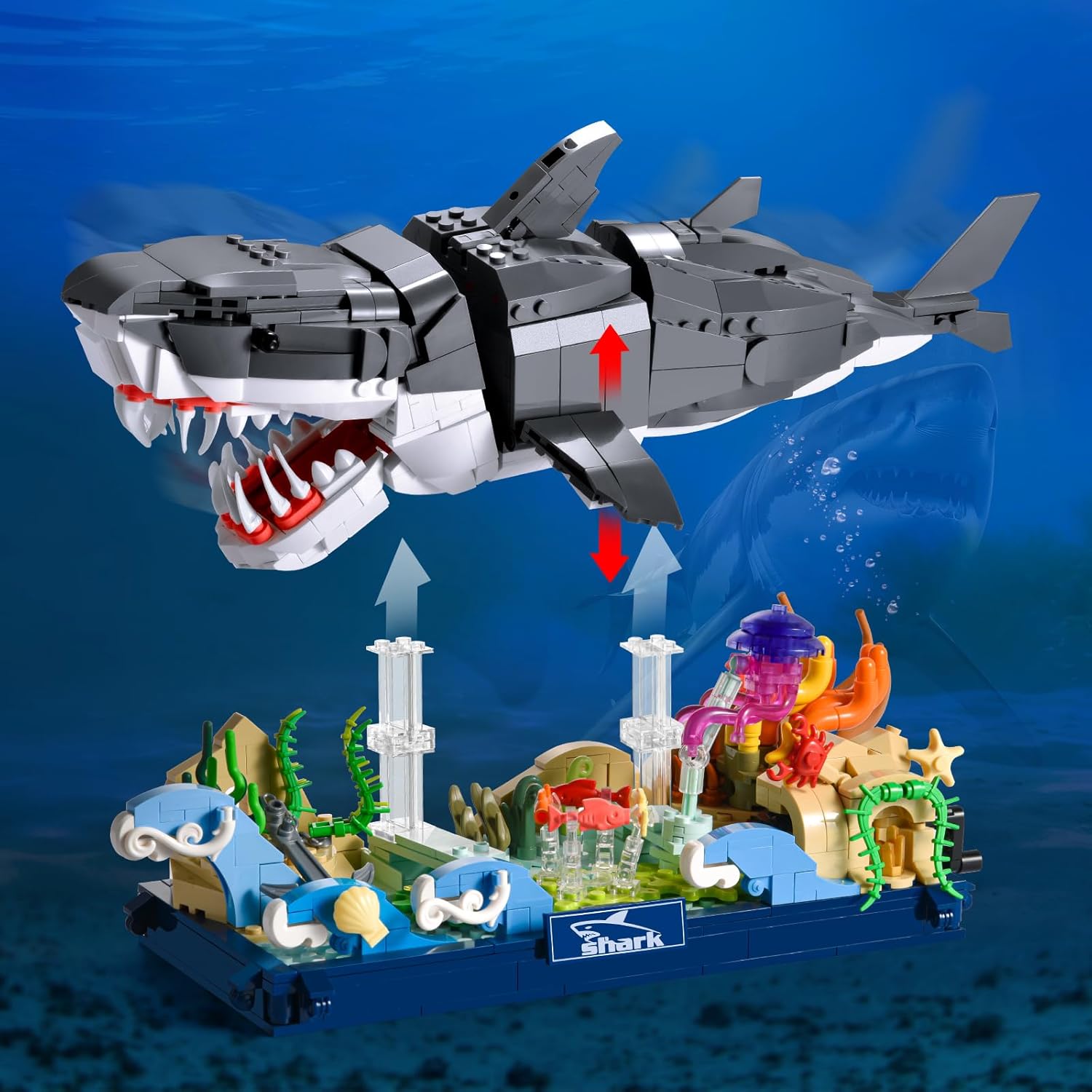 Mechanical Shark Building Set for Adults,Fish Model Builing Blocks,Movable Sea Animals Toys with Stand for Bedroom or Shelf Decor,Teens Boys Girls Ages 8+,1031PCS