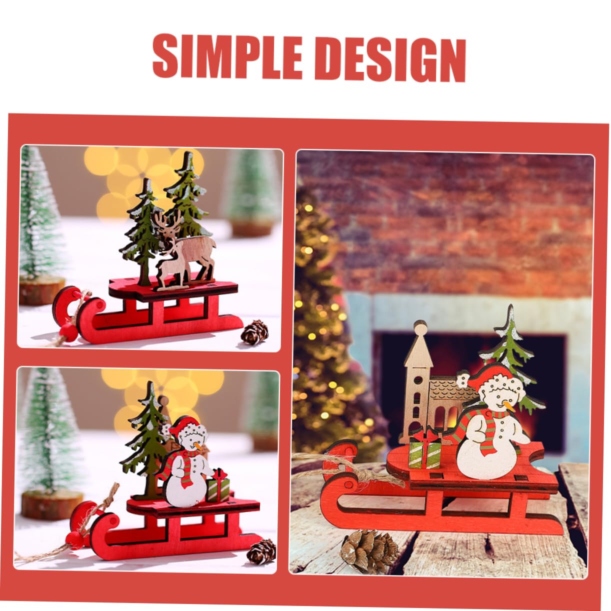 Garneck 3pcs Wooden Christmas Sleigh Miniature Sleigh Xmas Hanging Mini Sled Ornament Santa Ornament Santa and Christmas Xmas Pendants Boxwood - Image 4