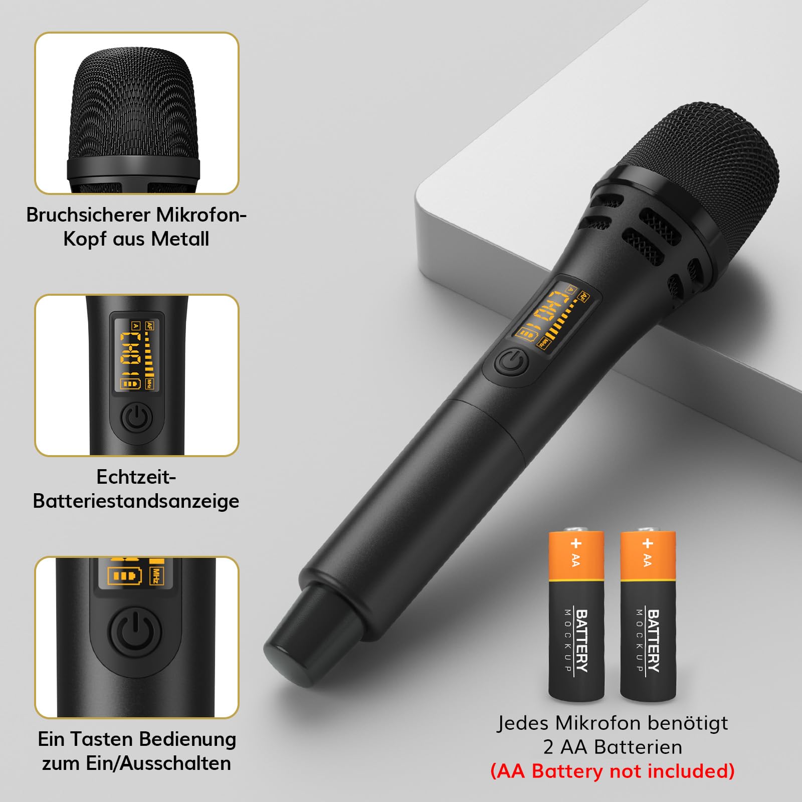 TONOR Drahtloses Funkmikrofon Wireless Microphone Handmikrofon dynamisch mit Empfänger 60 m TW310 Schwarz