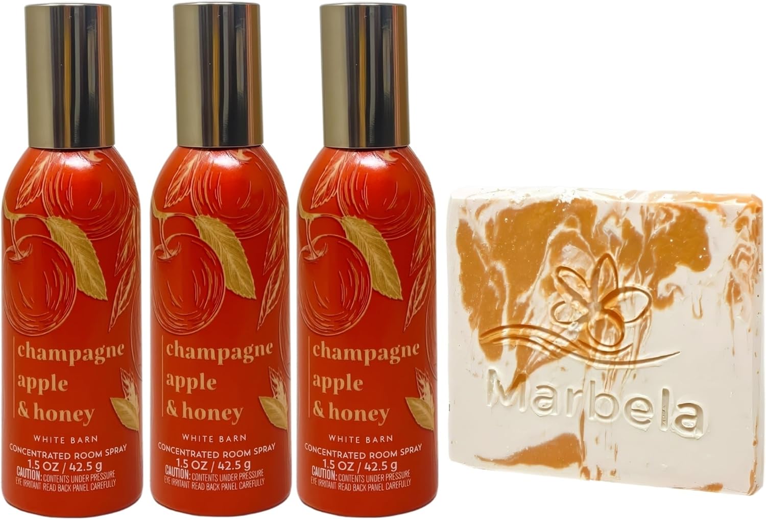 Bath and Body Works Champagne Apple & Honey 3 Concentrated Room Spray with a Peach Gardenia Sample Soap