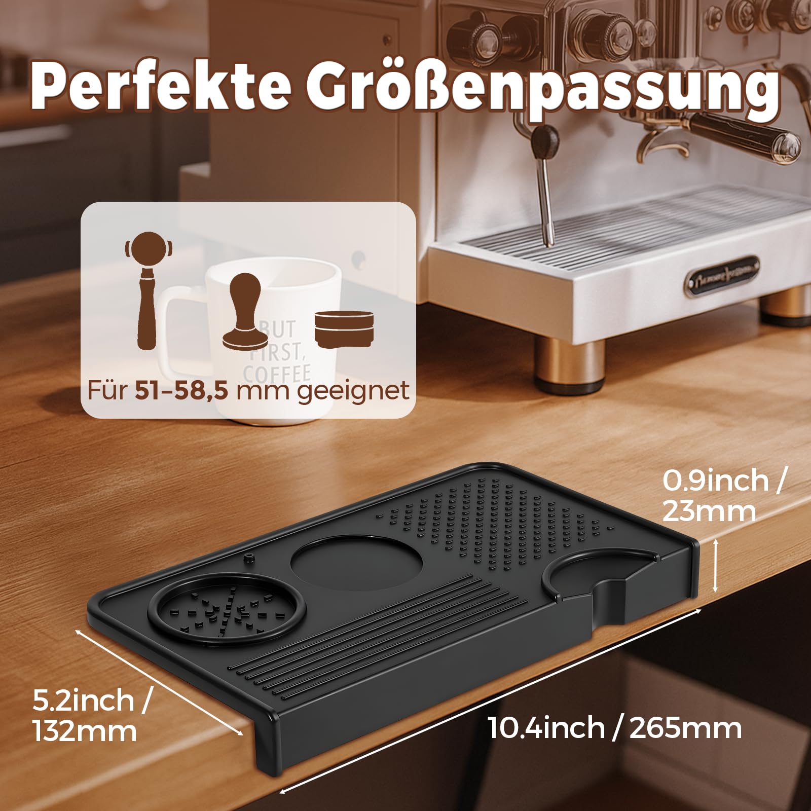 Tampermatte aus lebensmittelechtem Silikon 26.5cm×14.3cm | 7 mm dicke rutschfeste Barista Matte für Espresso Tamper, Kaffeematte & Tamping Matte – Perfektes Espresso Zubehör