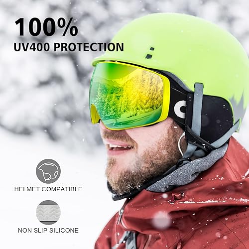 Miniatura 5 de Gafas de esquí OTG con 2 lentes intercambiables, gafas de snowboard magnéticas Revo antivahoUV para hombres, mujeres, jóvenes