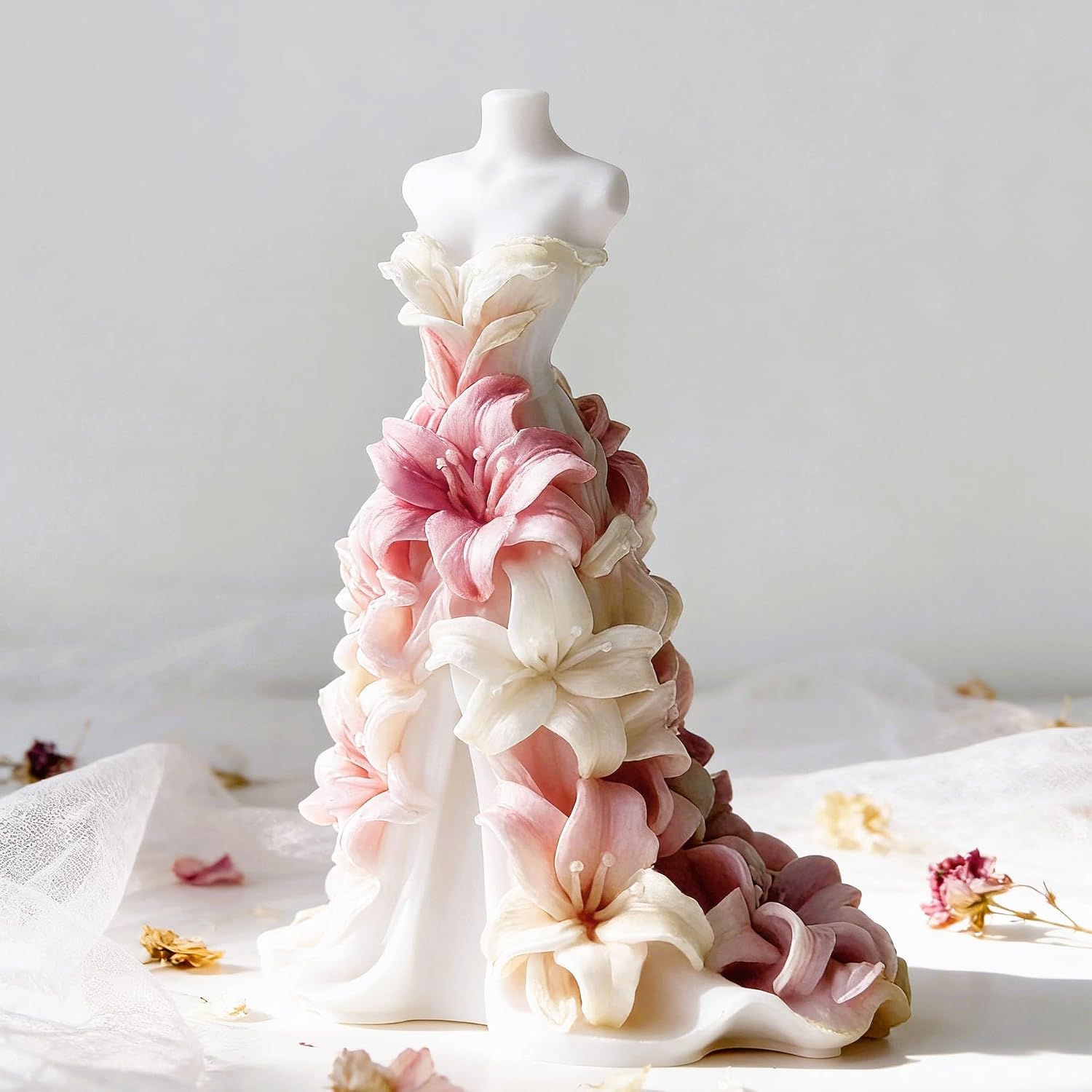 3D Lily Wedding Dress Candle Mold, Formal Dress Silicone Molds for Candles Soap Resin Gypsum Cement Craft, DIY Birthday Gift & Home Wedding Decor