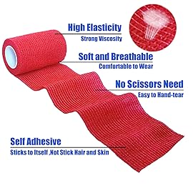 Baisunt 6 Pack 3 Inches Cohesive Bandage Self Adhesive Wrap Elastic Self Adherent Vet Wrap Breathable Self Stick Tape for Wrist, Ankle, Sports, Tatoo Wrap(5 Yards, Red)