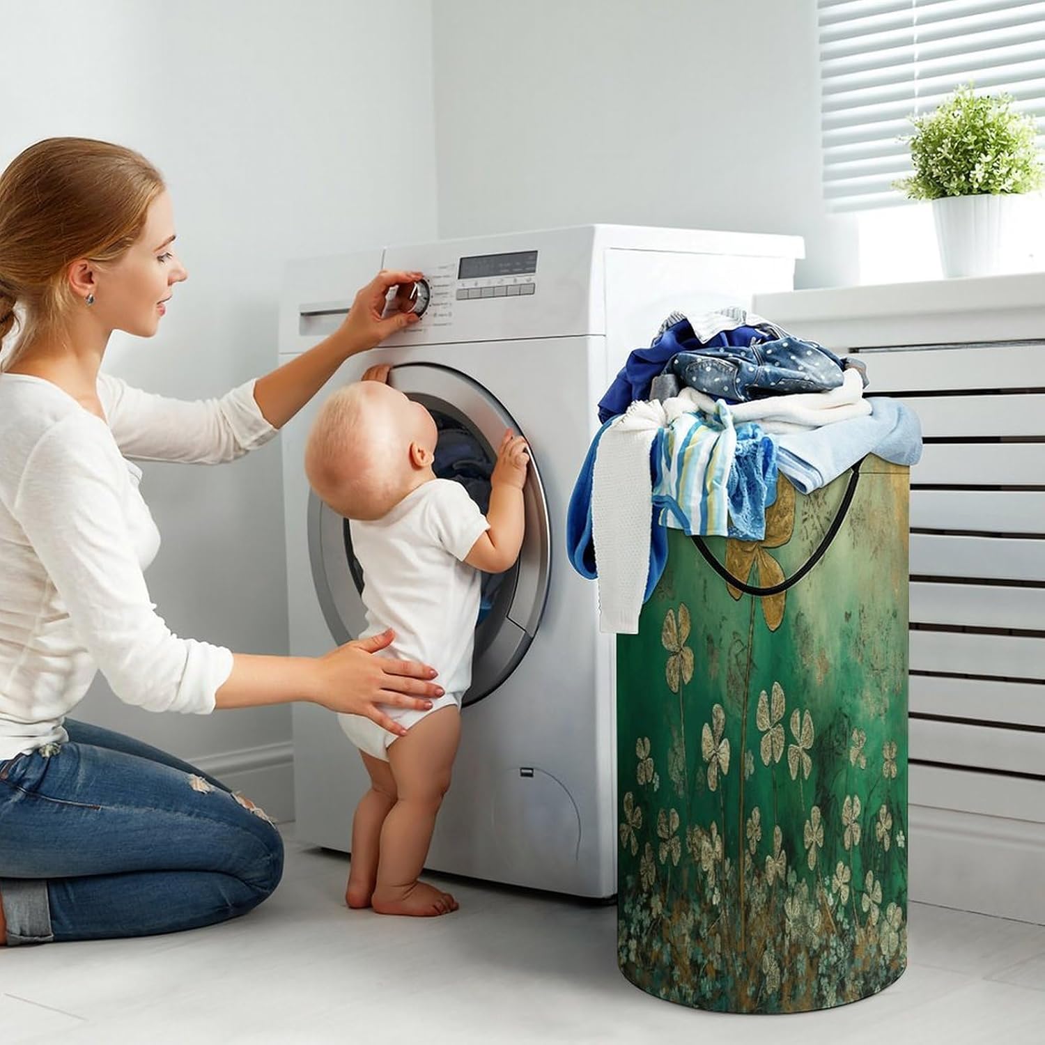 Plant Pattern on Wall Laundry Hamper Large Collapsible Laundry Basket with Handles Waterproof Clothes Hamper Portable Dirty Clothes Basket for Bedroom Laundry Room Closet Bathroom