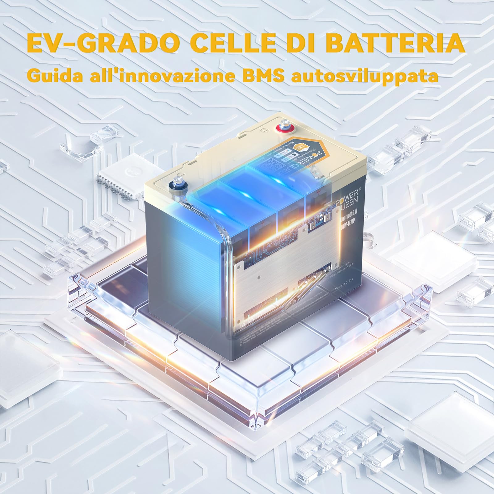 Power Queen 12V100Ah Bluetooth Gruppo24 Batteria al litio LiFePO4,Protezione dalle Bassa Temperatura con 100A BMS, Energia 1280Wh,15000 Cicli per Rimorchio RV,Trolling motor,Barco,Solare,Fuori Rete.
