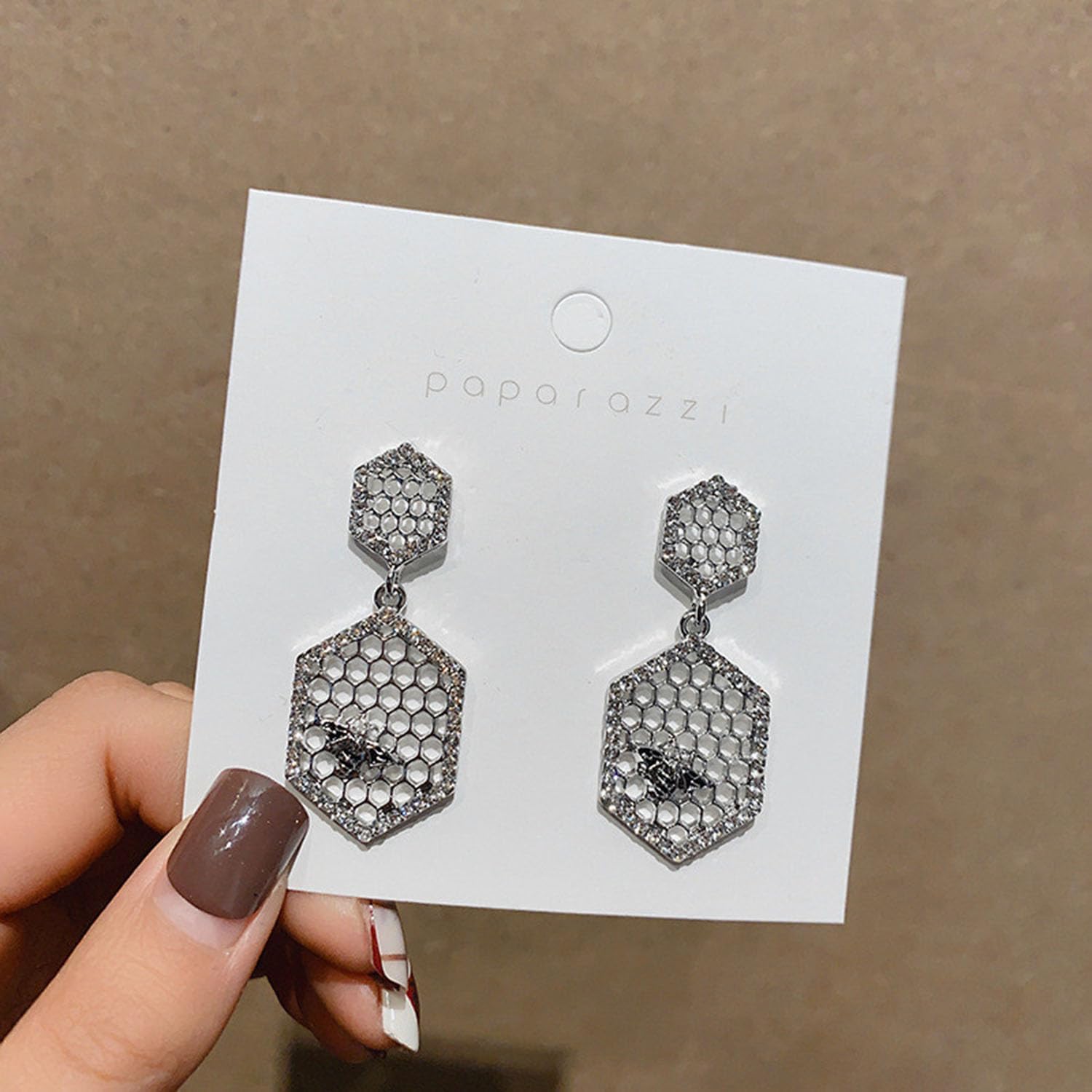 Gold Bee Earrings for Women Honeycomb Earrings Simple Geometric Hexagon Honeycomb Beehive Dangle Earrings Dainty CZ Zircon Drop Earrings Bee Honeycomb Jewelry for Women - Image 2