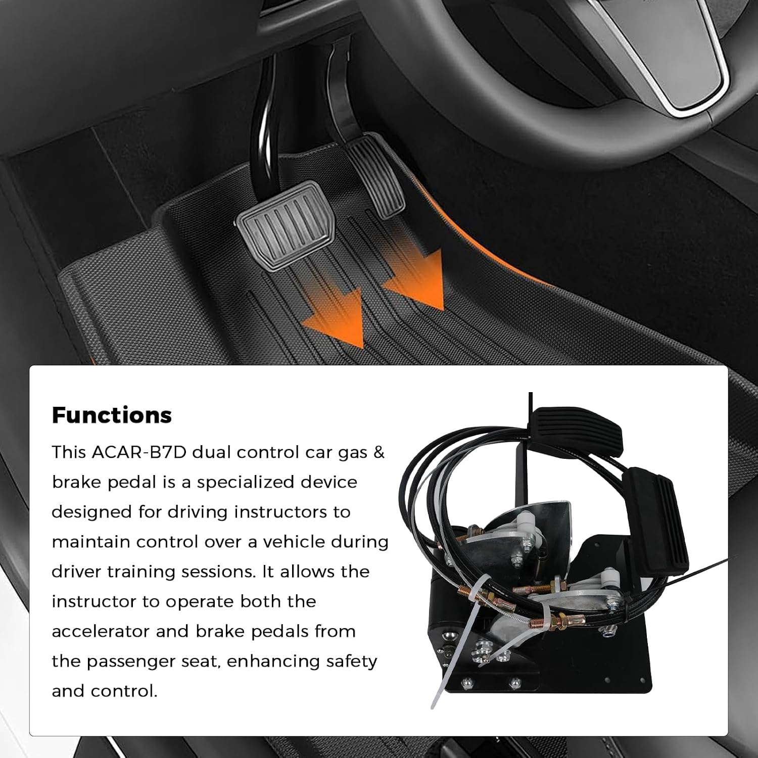 Replacement for ACAR-B7D Passenger Side Dual Control Gas and Brake Pedal for Driver Training Vehicle, Student Driver Training Vehicle Assist Device