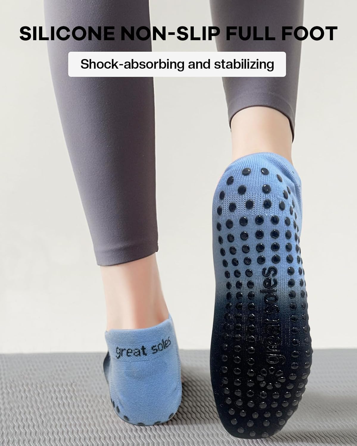 Yoga Socks with Grips for Women Non Slip Pilates Long Sock for Pilates Yoga Barre Training-2pk - Image 4