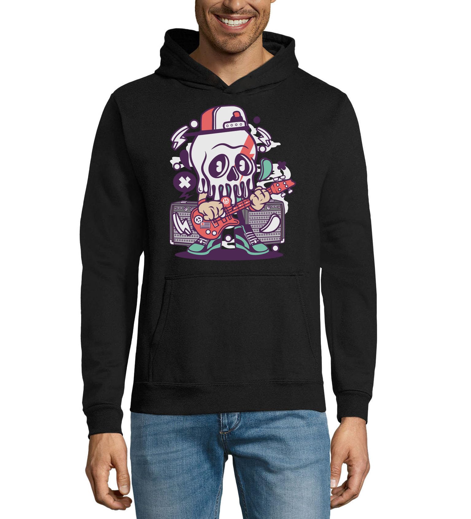 'I Love Rock' gitara elektryczna unisex mieszanka bawełny bluza z kapturem bluza z kapturem czarna