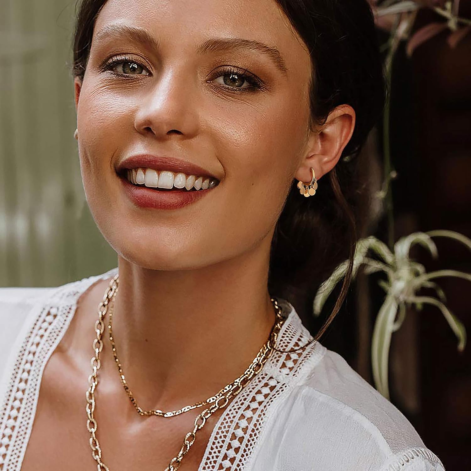 DREMMY STUDIOS Gold Dainty Huggie Hoop Earrings 18K Gold Plated Exquisite Open Tassel Dangle Charm Drop Sleeper Geometric Cross Coin Star Heart White CZ Simple Hypoallergenic Earrings for Women - Image 4