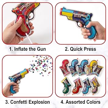 30 Pack Inflatable Confetti Shooters, Non-Pyrotechnic Adult Celebration Tools for Wedding Receptions, Birthdays & Festive Events, Lightweight Party Decorations for Indoor & Outdoor Gatherings