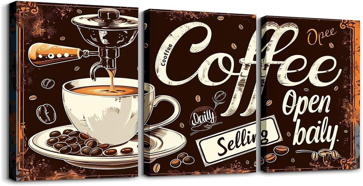 Erosebridal Coffee Bar Canvas Wall Art Decor for Kitchen Coffee Bean Modern Artwork Farmhouse Coffee Shop Wall Decorations for Coffee Bar