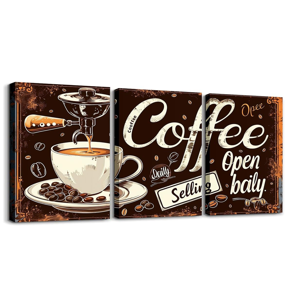 Coffee Beans Large Canvas Wall Art Rustic Farmhouse Style